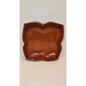 Vintage Large Monkey Pod Mid Century Modern Four Corner Bowl